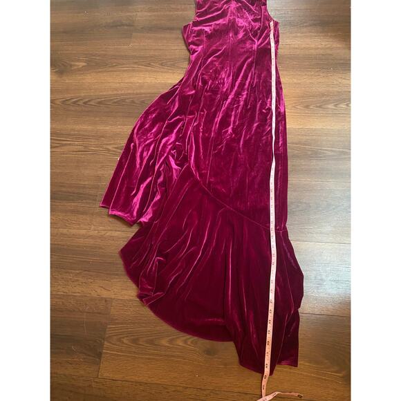 EUC  ELIZA J Velvet velour Ruched Asymmetric Midi Dress Fuchsia – Size 6 - Picture 10 of 15